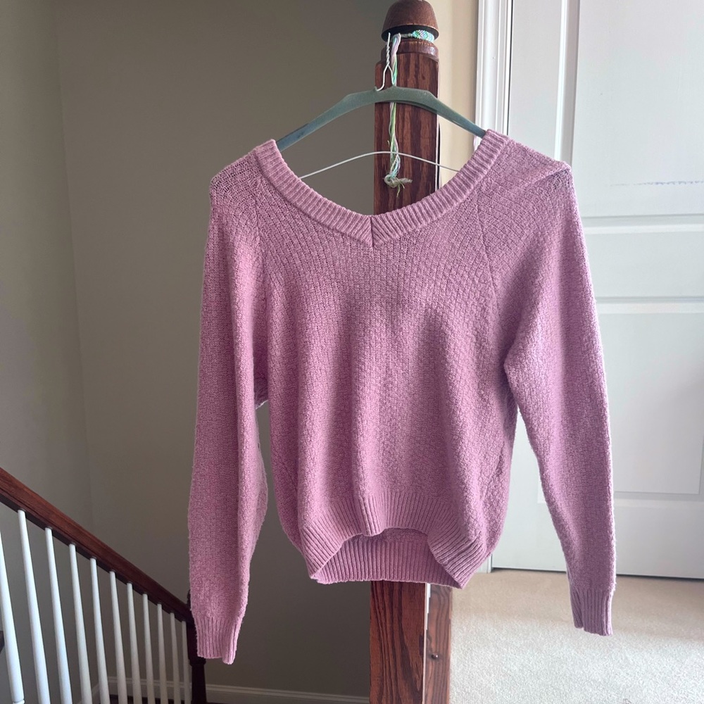 Purple tie in the back sweater
